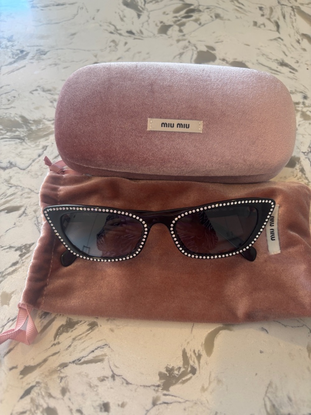 Miu Miu Black Cat-Eye Sunglasses with Crystal Trim